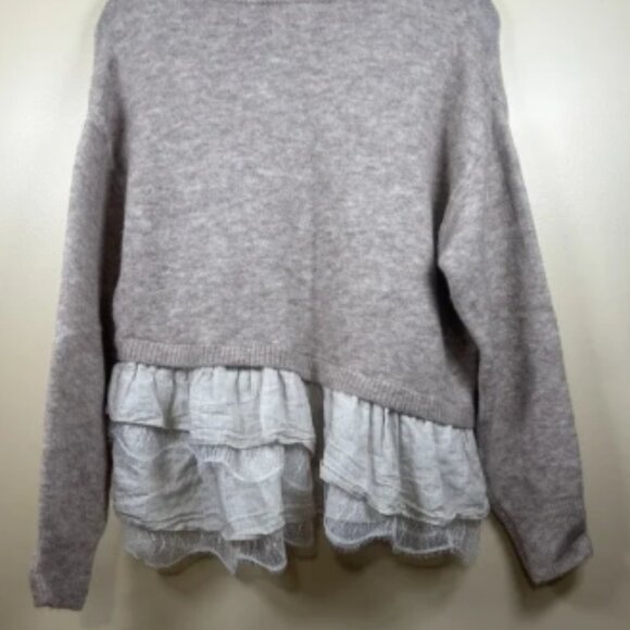 Cinq a Sept Womens Ruffle Hem Atlas Pullover Sweater M Oatmeal White EUC - Picture 4 of 7